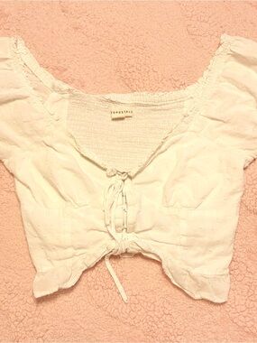 Aeropostale Cream Tie-Front Cropped Top
